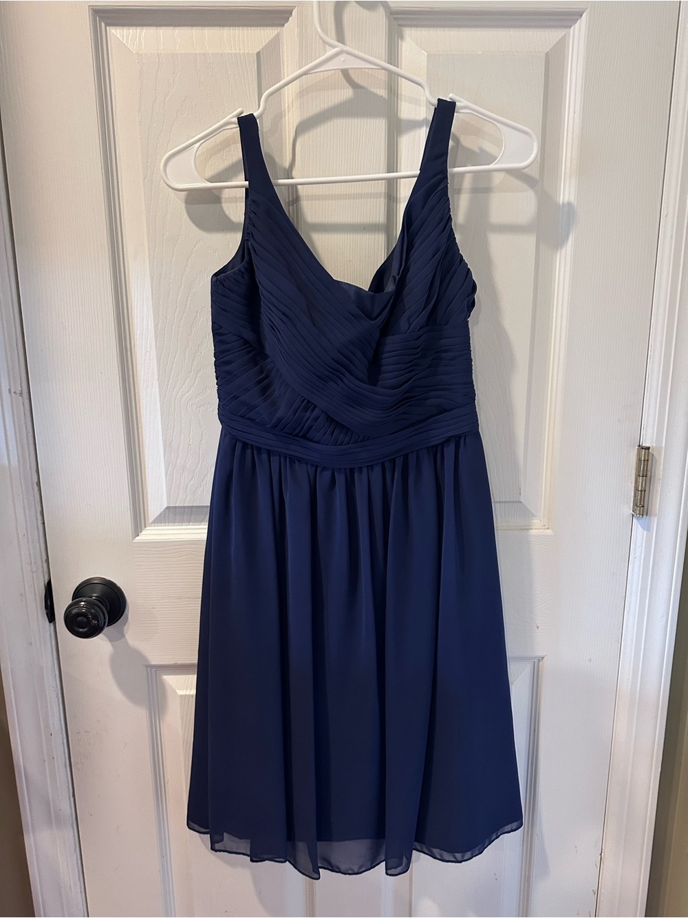 David's Bridal Navy Sleeveless V-Neck Chiffon Midi Dress